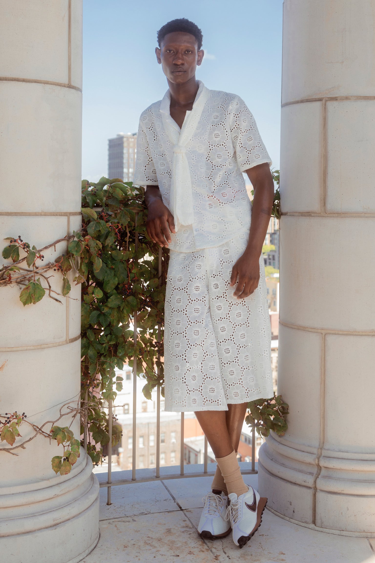 White Eyelet Floral Men's Top- Pre-Order