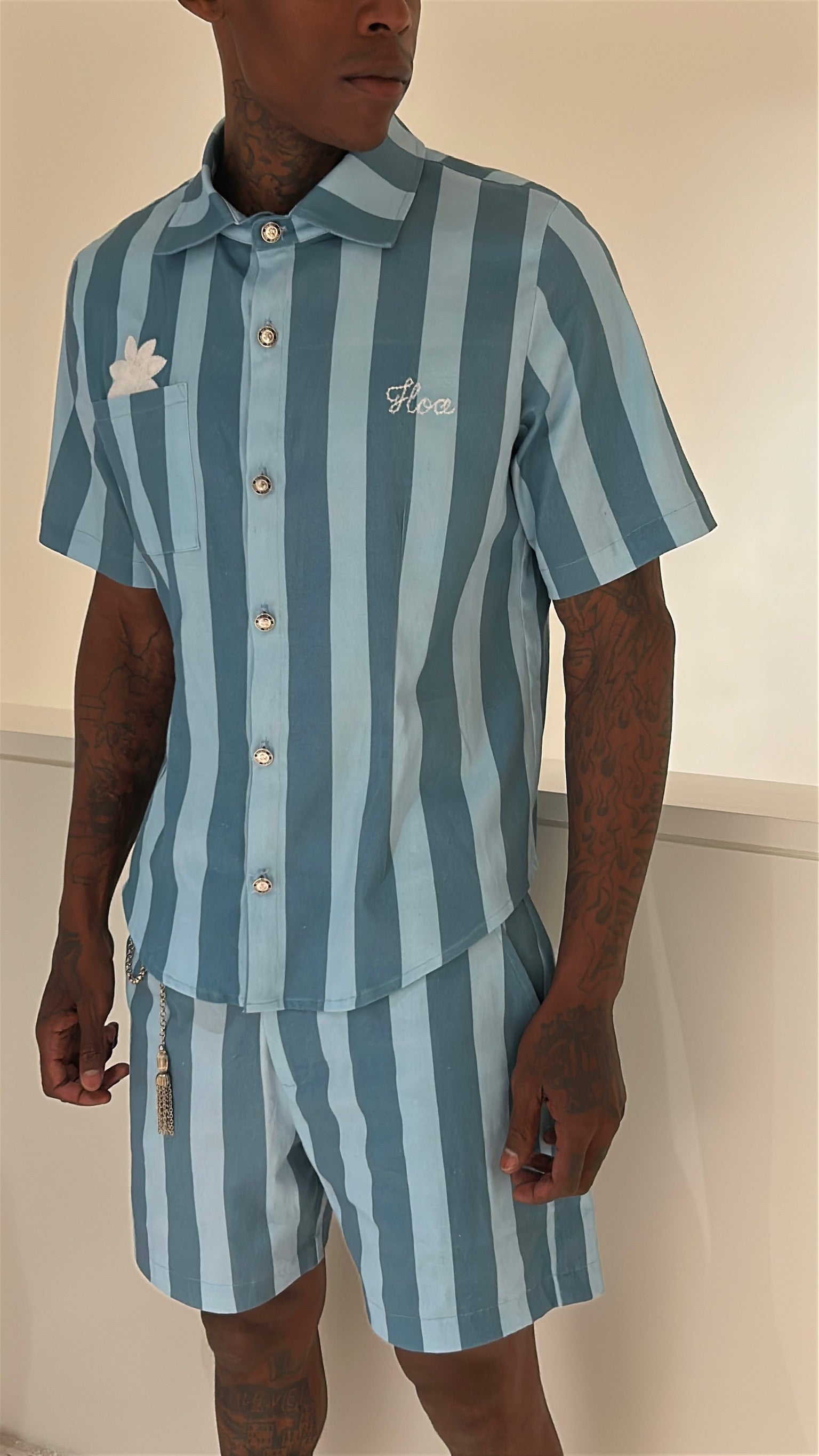 Azaka Button Up Blue Stripe- Pre Order