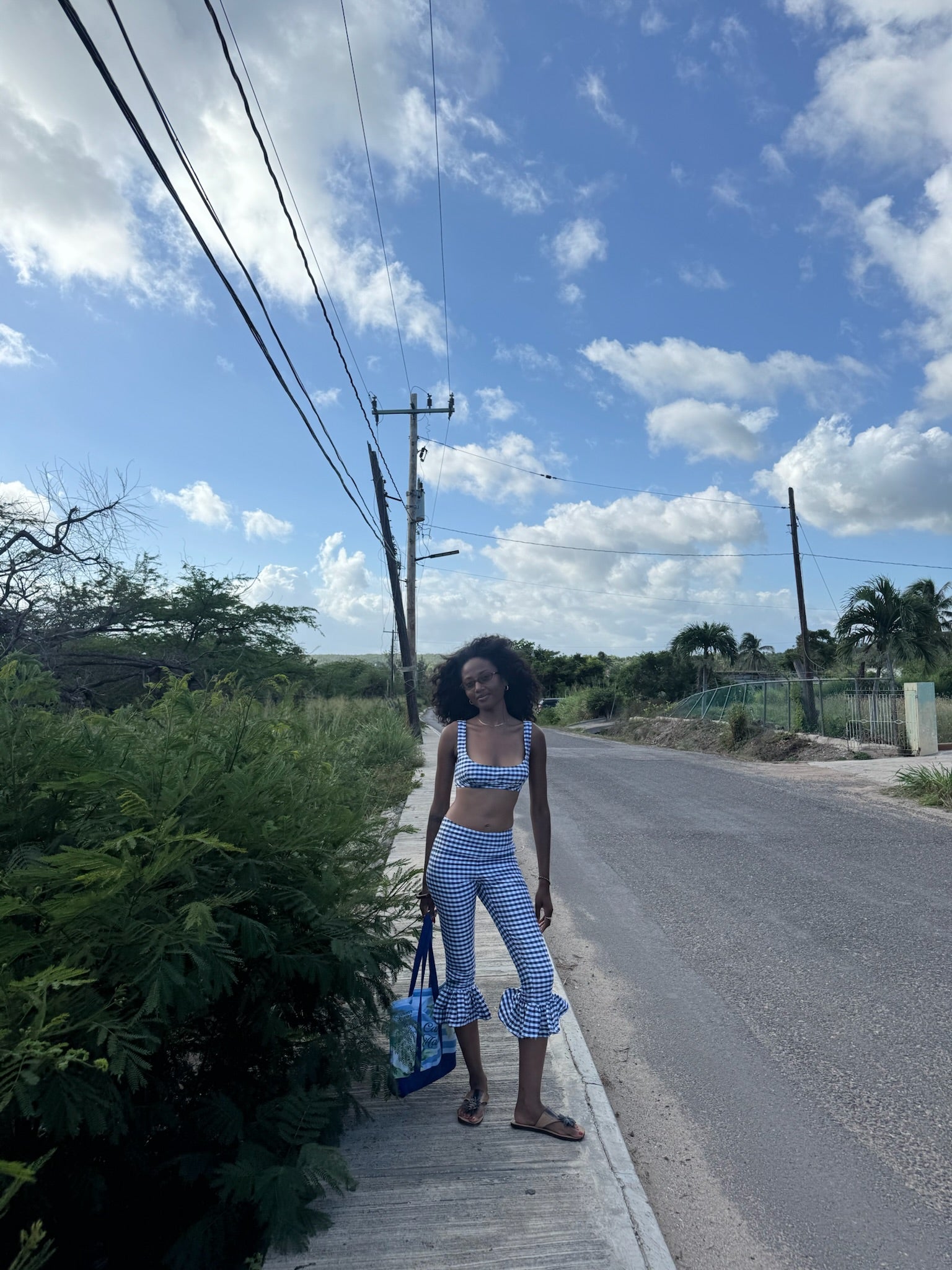 Toni Silk Blue Gingham Capris