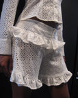 White Dot Floral Ruffle Shorts-Pre-Order