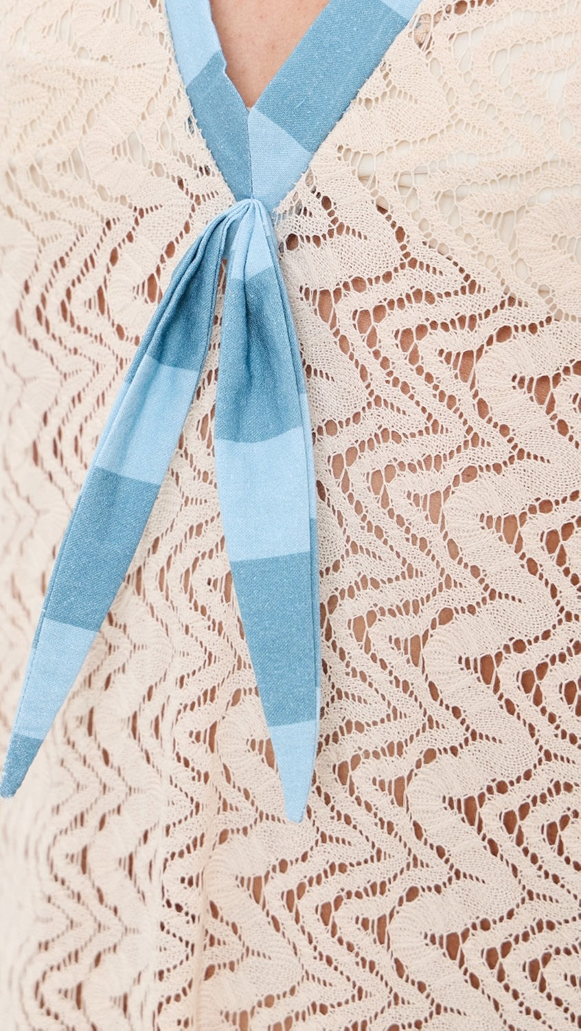 Sailor Lace Crochet Blue Stripe Maxi Dress