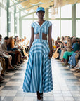 Azaka Sailor Collar Top Blue Wide Stripe - Pre-Order
