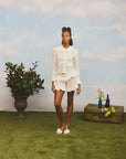 White Dot Floral Ruffle Shorts-Pre-Order
