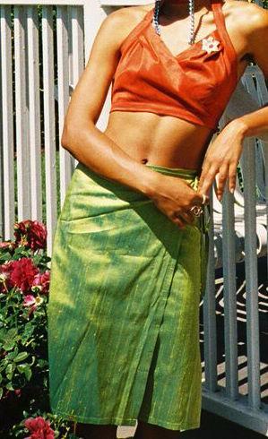 Green Silk Wrap Skirt