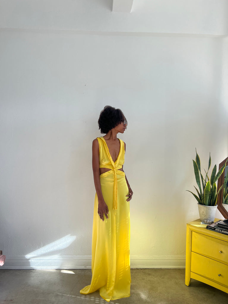 Cut Out Maxi Dress with Sailor Collar- Yellow-Pre Order