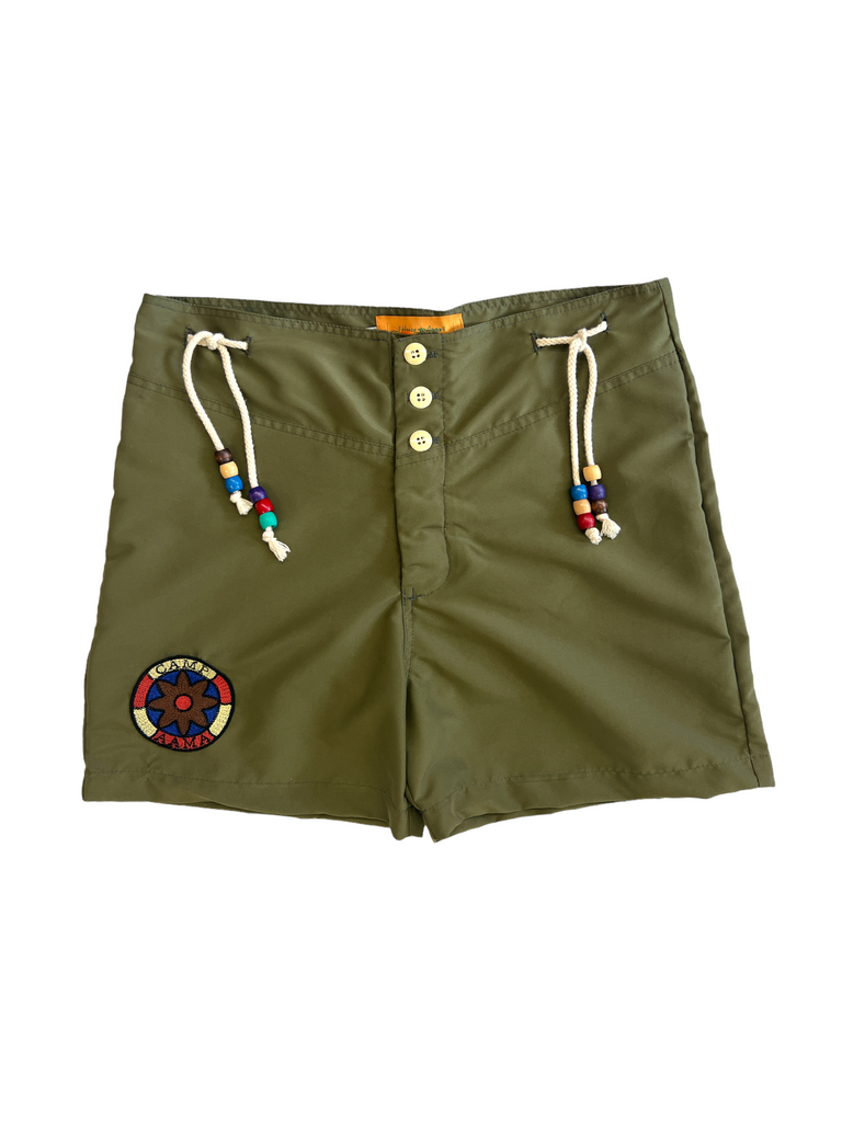 Swim Trunk with Embroidered Patch-Olive Monochrome