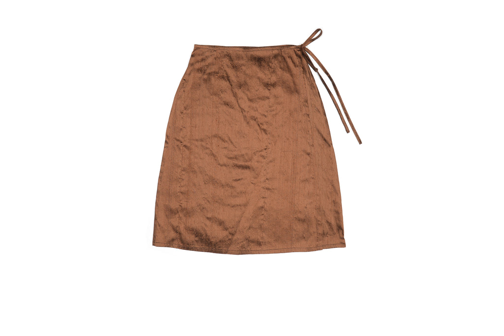 Chocolate Brown Nude Silk Wrap Skirt