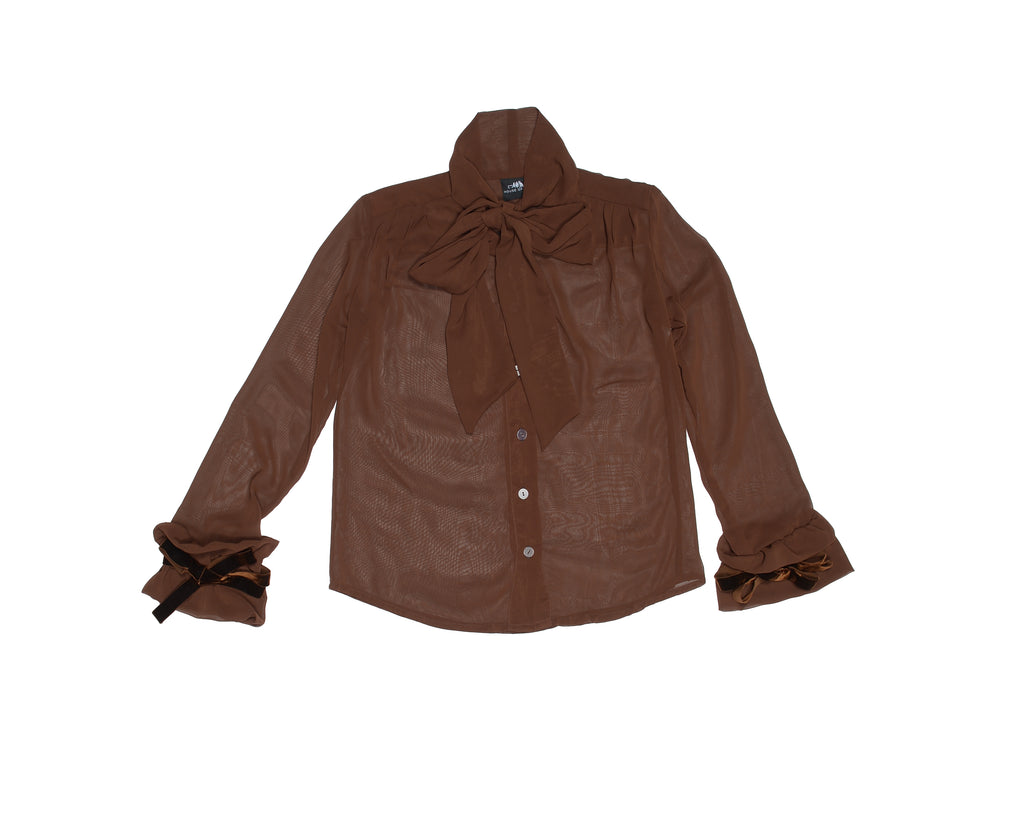 Chocolate Brown Victorian Silky Pussybow Shirt