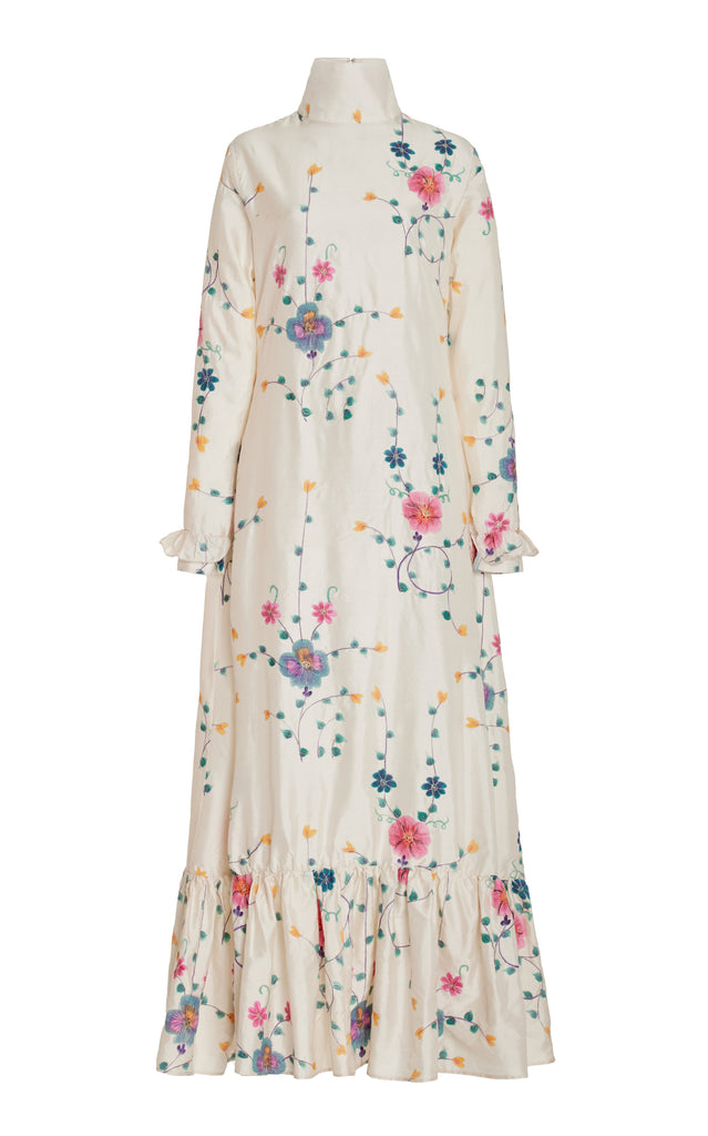 Country Girl Dress- Ivory Floral Silk Dupioni-Pre-Order