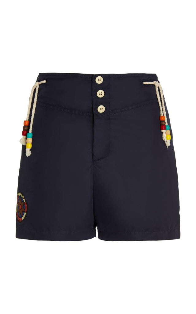 Swim Trunk with Embroidered Patch-Navy