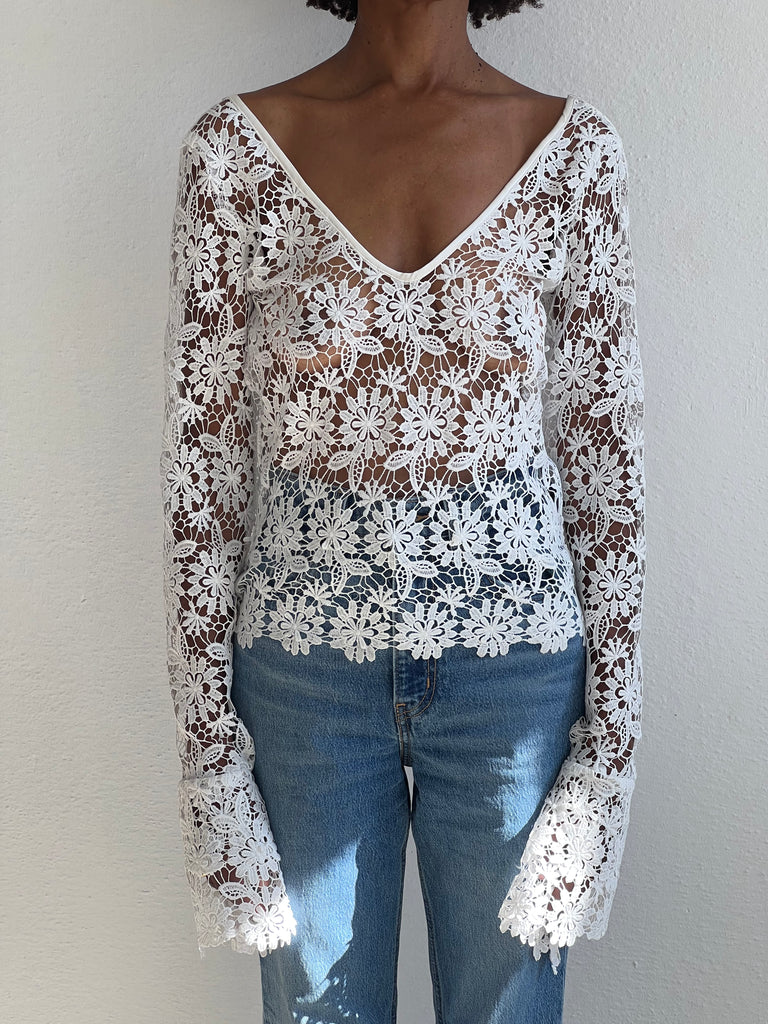 Storyteller V-Neck Lace Crochet Top-Pre-Order