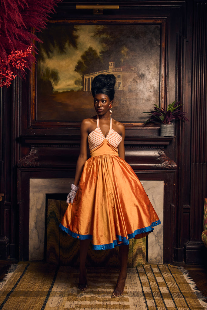 Oranges Cocktail Dress with Vintage Beads